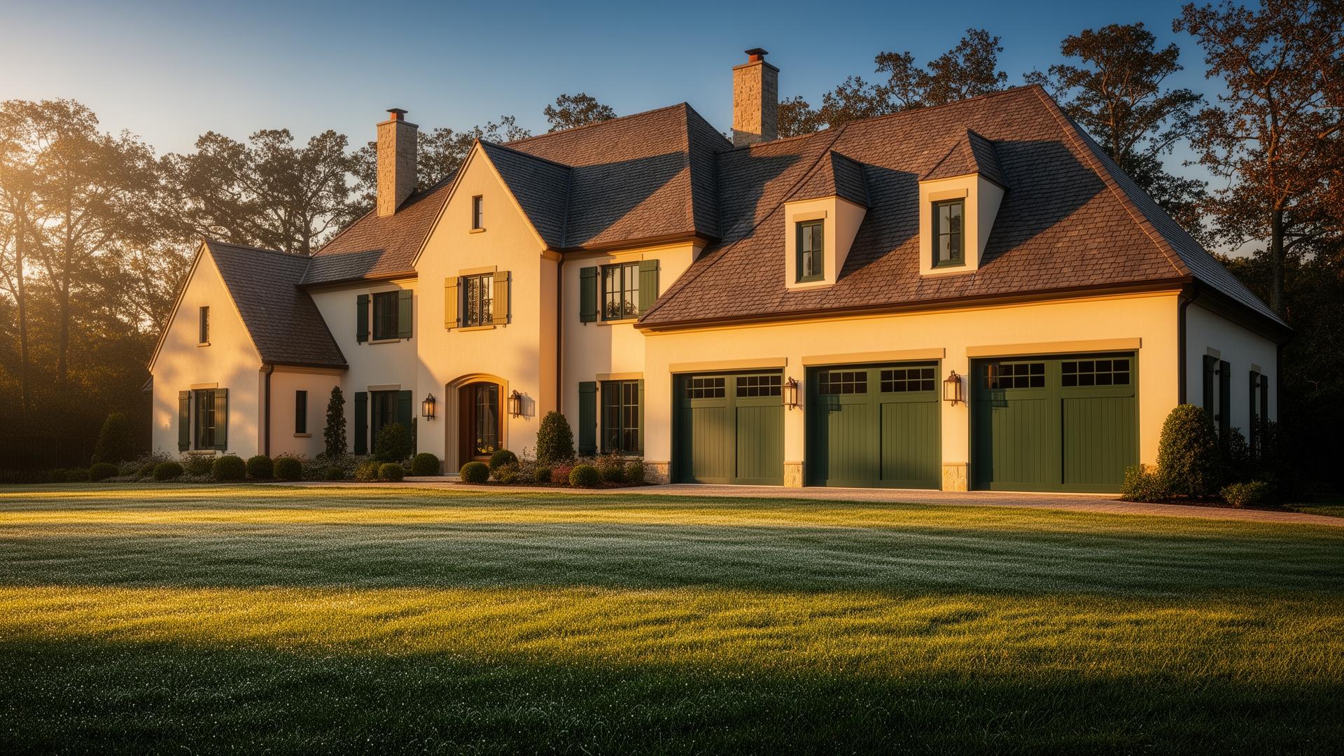Beautiful craftsman style garage doors on French country estate home in Littleton